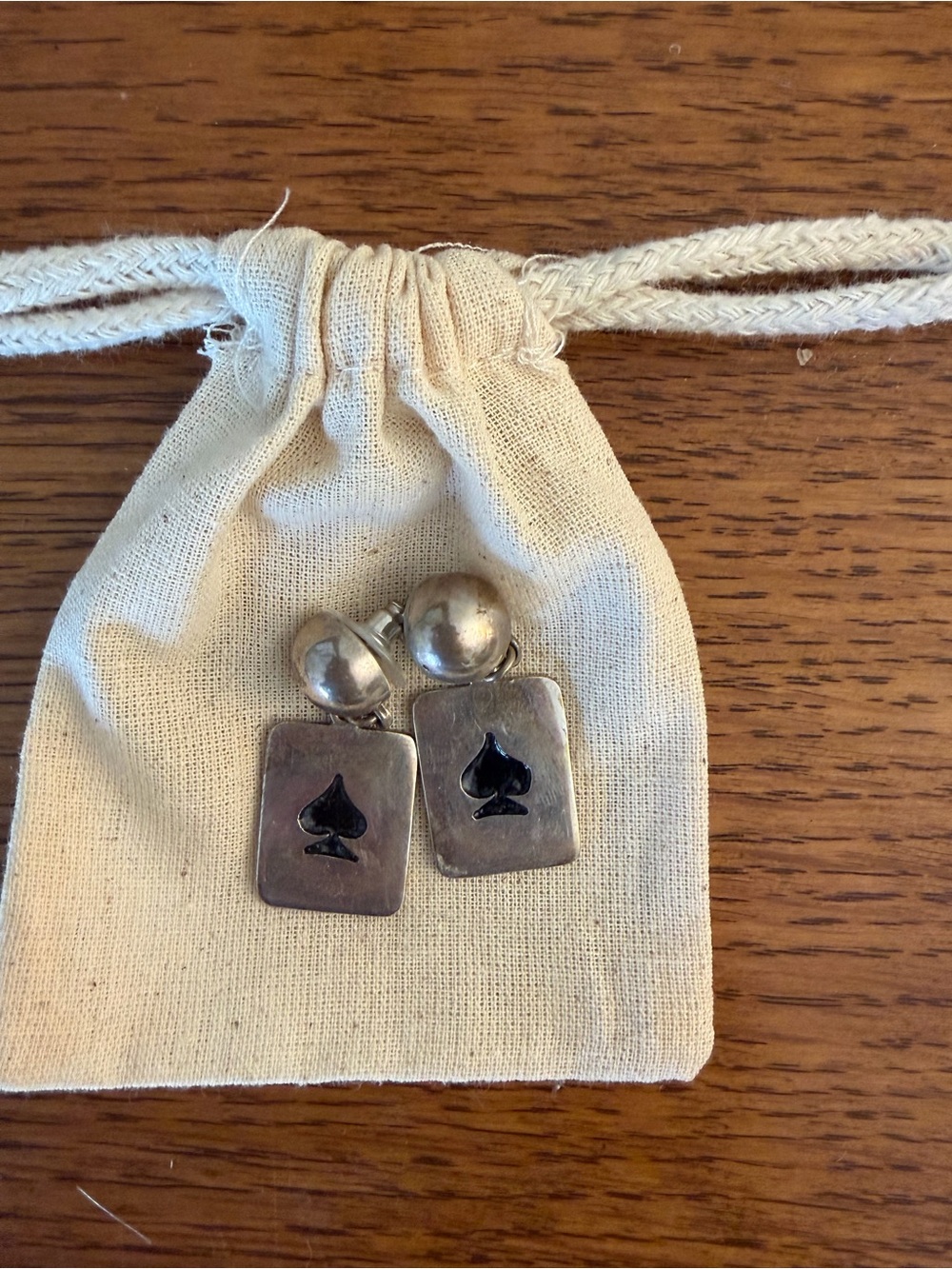 Real Silver Spade Emblem Drop Earrings